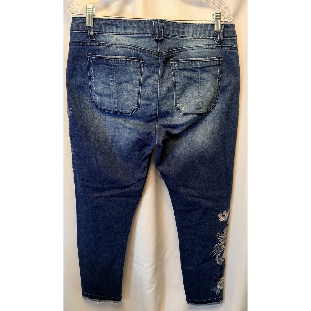 Democracy Jeans Women's 14 Seamless Ankle Skimmer Embroidered Flowers Bird Blue - Picture 5 of 9